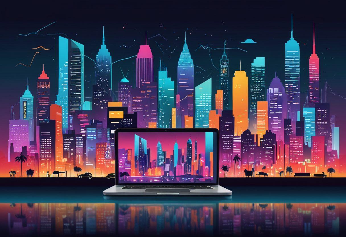 A visually captivating collage featuring various adult video platform interfaces on digital devices like smartphones and laptops, emphasizing user-friendly navigation and diverse content. Include a modern city skyline in the background symbolizing digital exploration and anonymity. Infuse elements like playful icons representing categories of content, with a welcoming color palette to invite curiosity. The overall atmosphere should be informative yet light-hearted. vector art. vibrant colors. modern design.